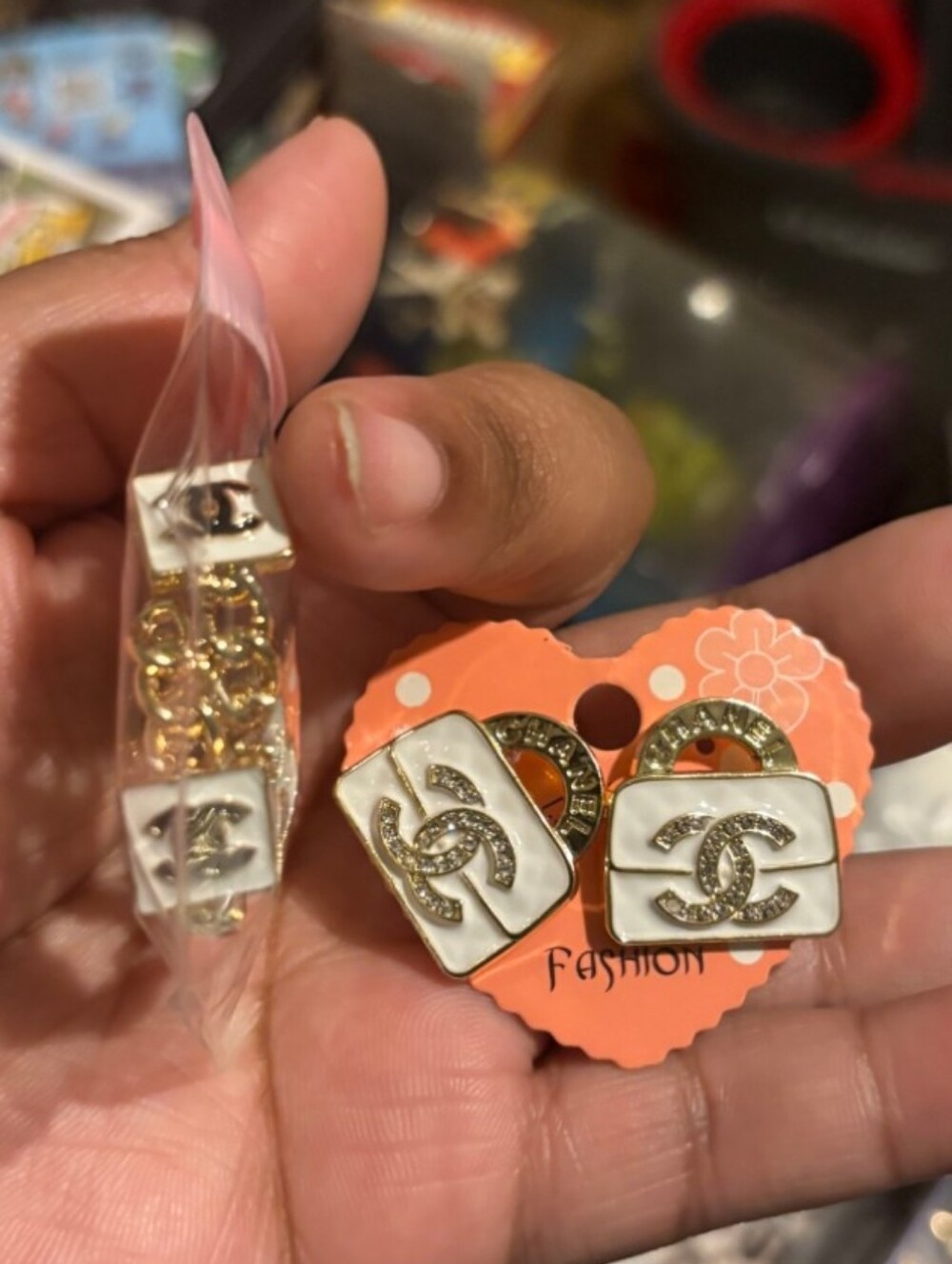 Gold & White Logo Square Stud Earrings Bundle Of 2
